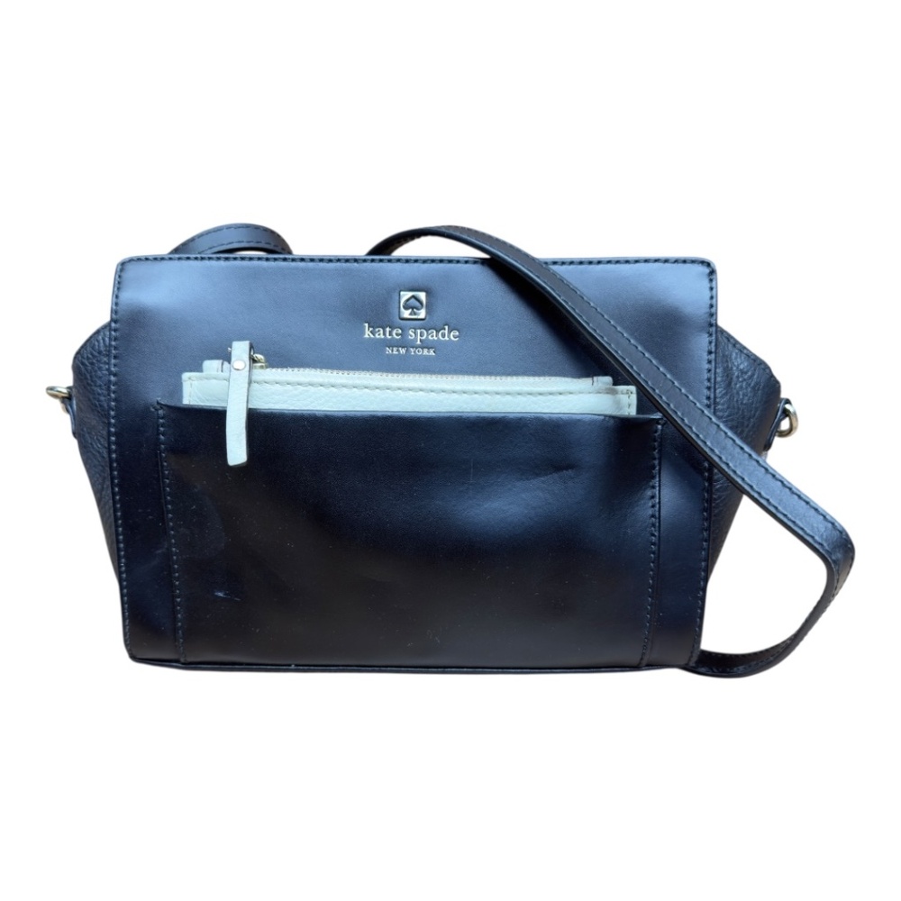 Kate Spade Beige Black Hadley Street Adelia LEATHER Crossbody Messenger Bag